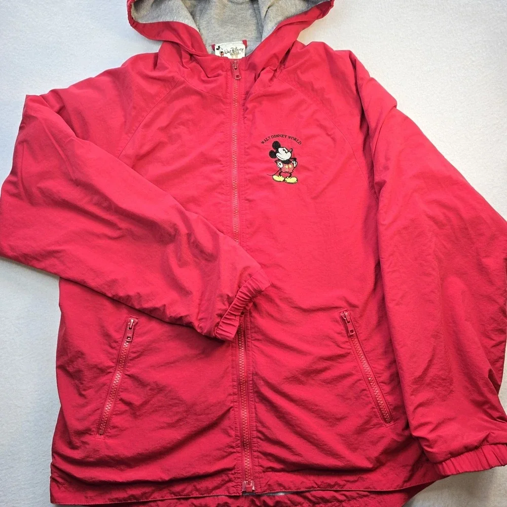 Vintage Disney World Jacket Mickey Mouse Back Embroidery Red Windbreaker Small S